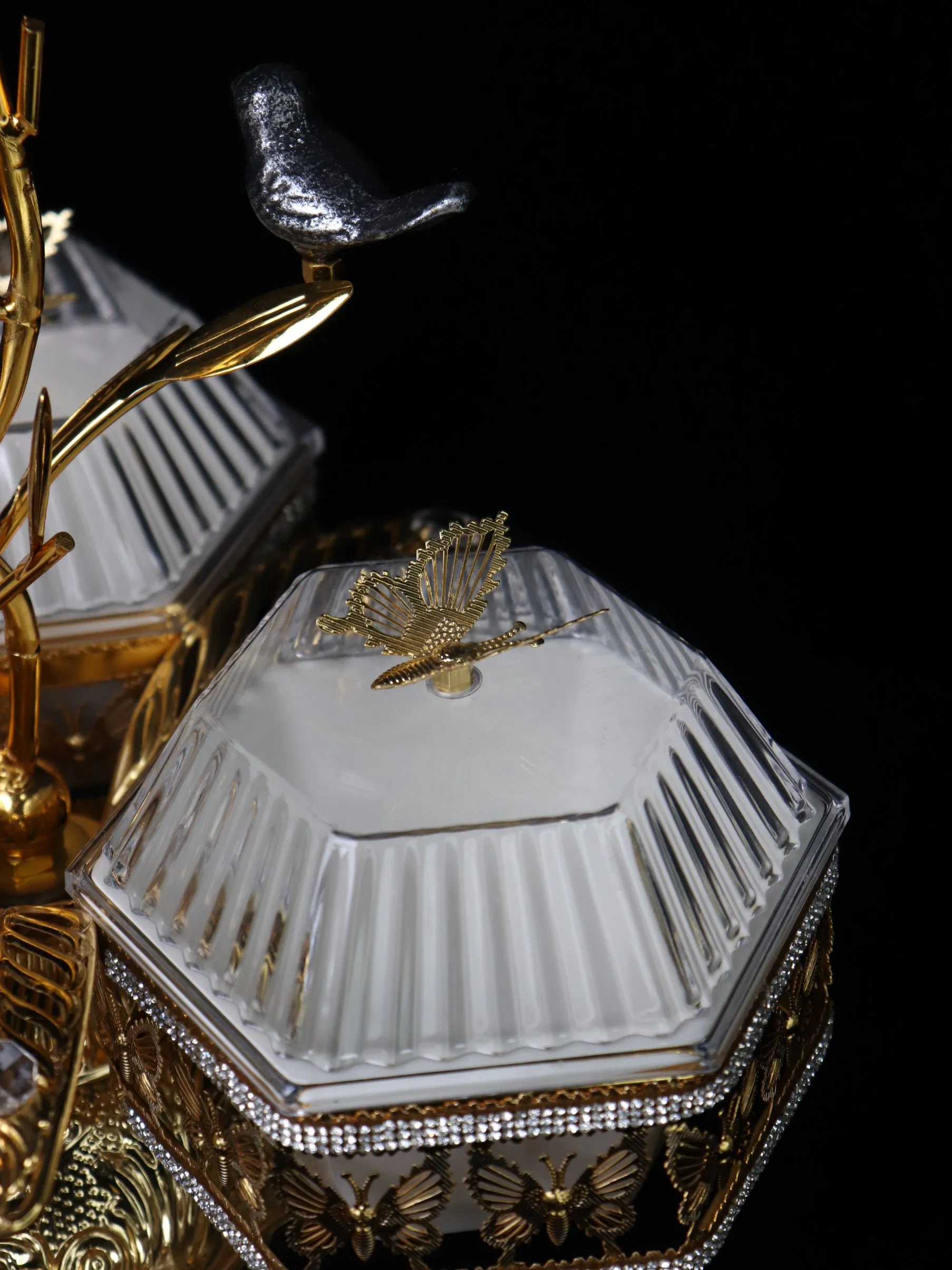 Home Ornament Gold-Plated Iron Frame with 3 Hexagonal Plastic Bowl Sets