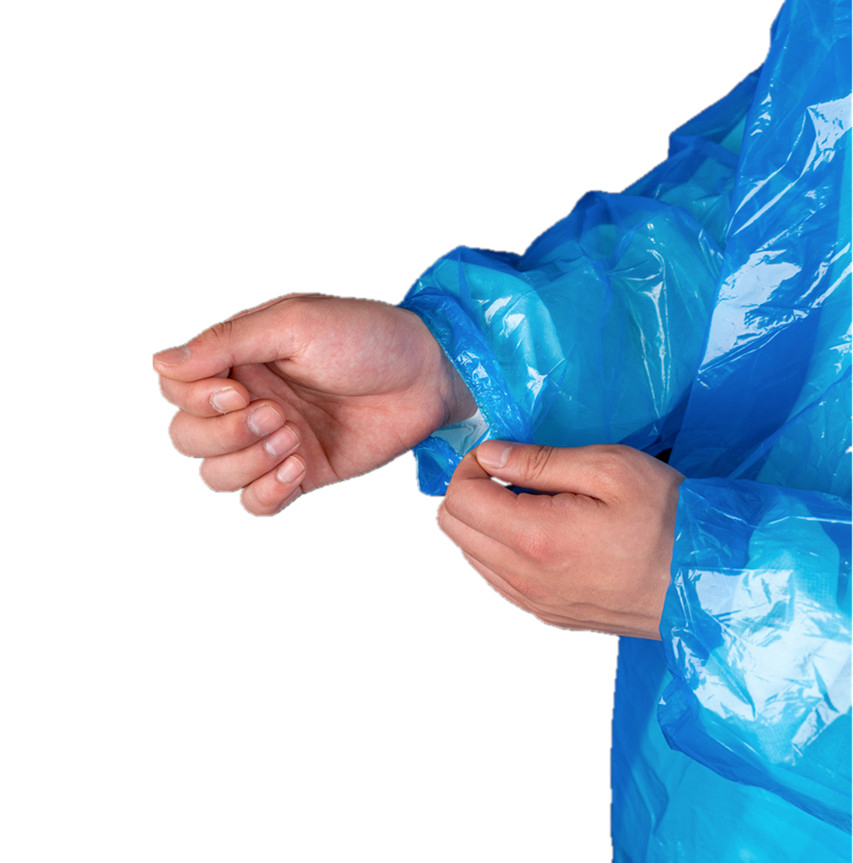 Tear-Resistance Disposable Use White/Clear Blue PE Raincoat with Black Drawstring Hood for Sale
