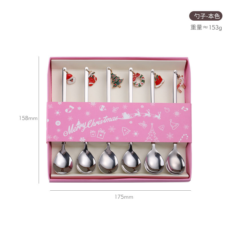 Christmas Coffee Spoon Fork 6PCS Set Stainless Steel Teaspoons Mixing Stirrer Kitchen Tableware