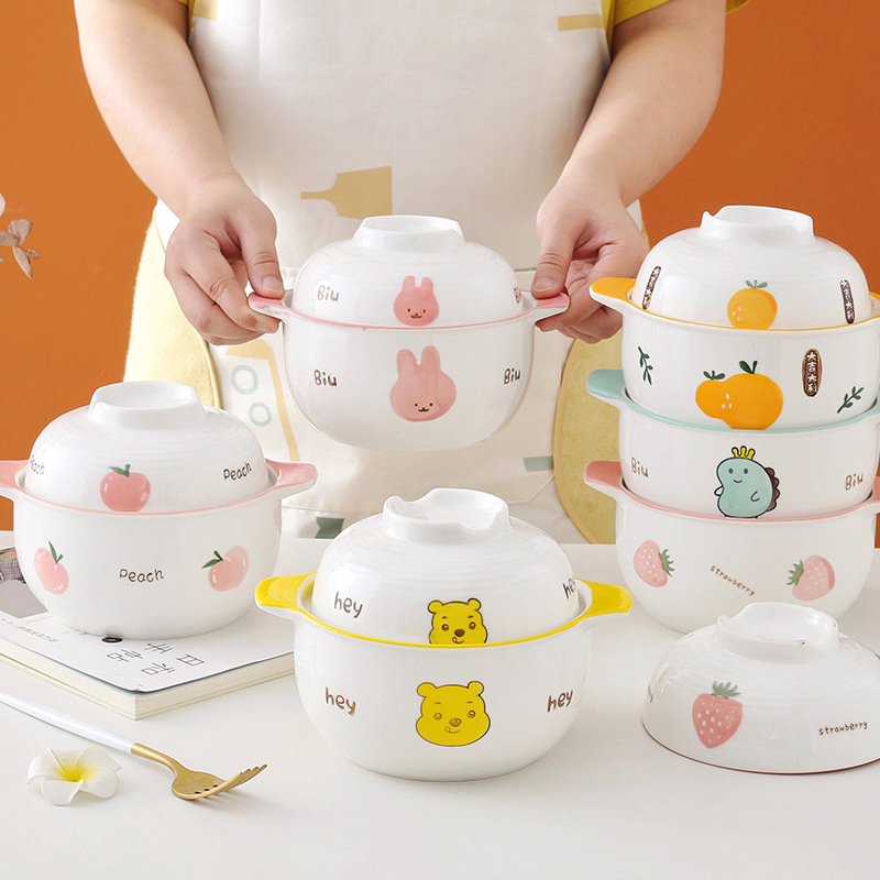 New High Appearance Level Cute Ceramic Cartoon Bowl Casserole with Cover