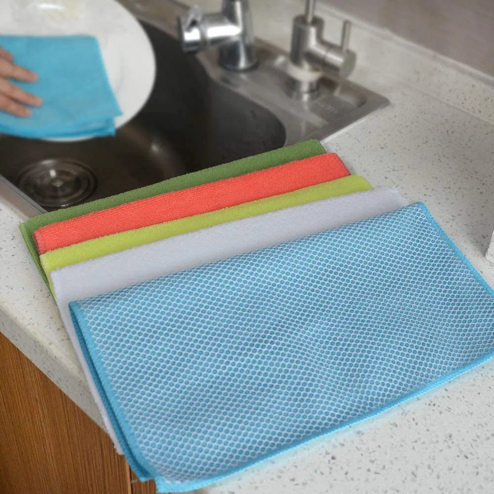 Double Layer Microfiber Kitchen Table Cleaning Towel Wipes Dishcloth Window Water-Absorbable Kitchen High-Efficiency