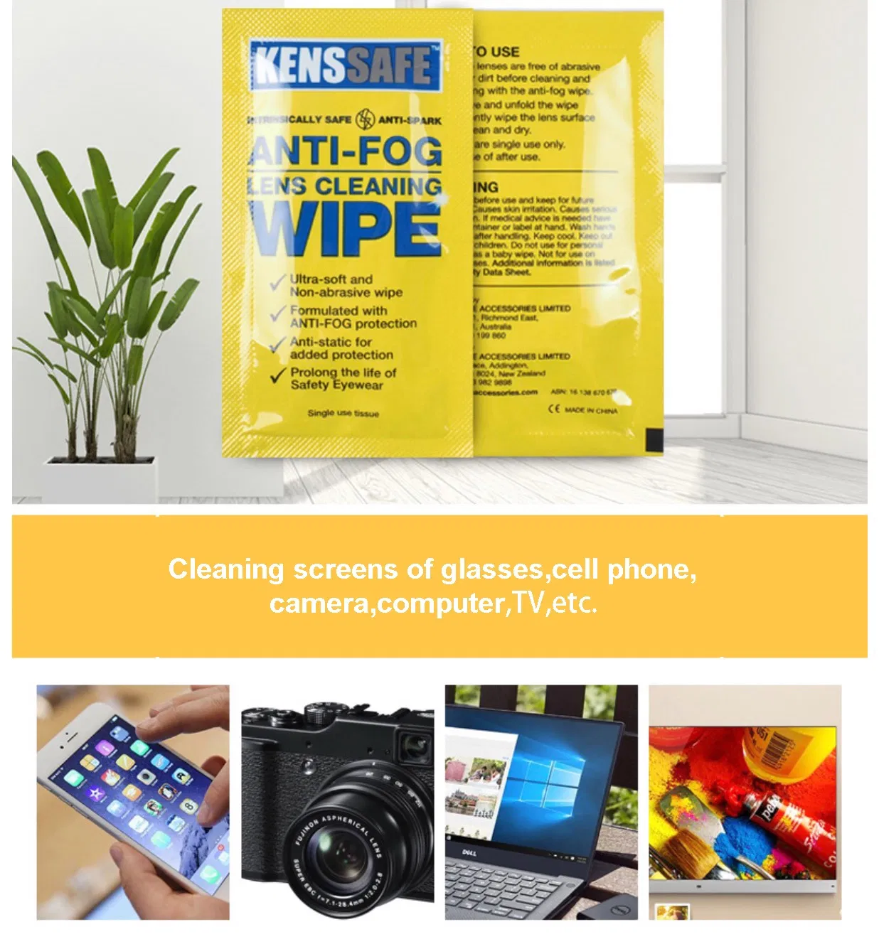 2021 Moist Individual Eye Glasses or Lens Cleaning Disposable Wet Wipes