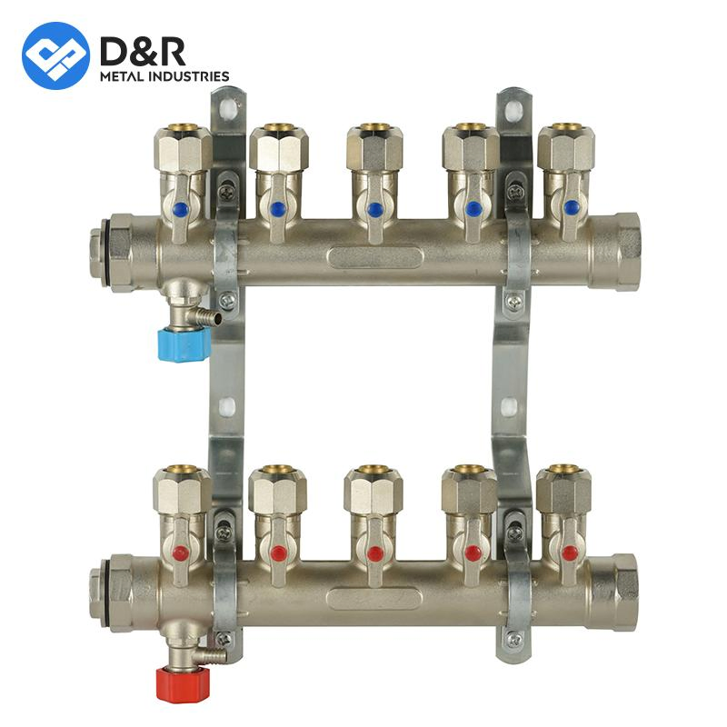 D&R Factory OEM High Quality 2/3/4/5/6 Ways Brass or Stainless Steel Manifold for Water Heating System