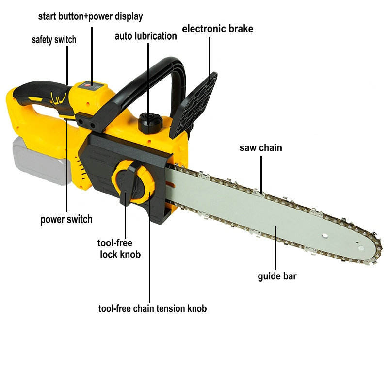 Auto Lubrication Brushless 21V Cordless Battery Chainsaw Electric Chain Saw with Electric Brake