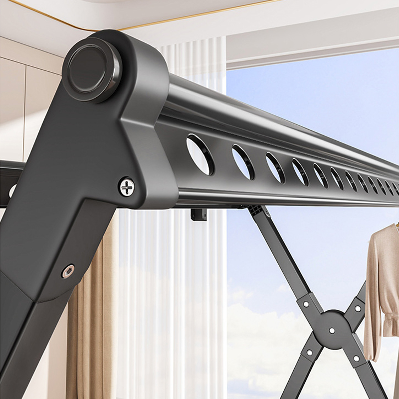 Sanipro Floor-Standing Aluminum X-Shaped Retractable Garment Drying Hanger Balcony Outdoor Folding Clothes Rod Hanging Rack