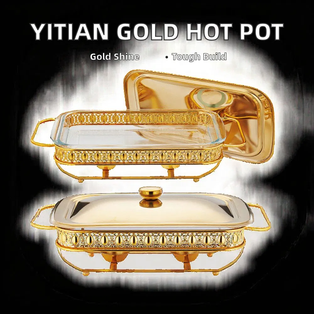 New 2L Stainless Steel Gold Hotel Restaurant Food Large Capacity Hot Pot Catering Buffet