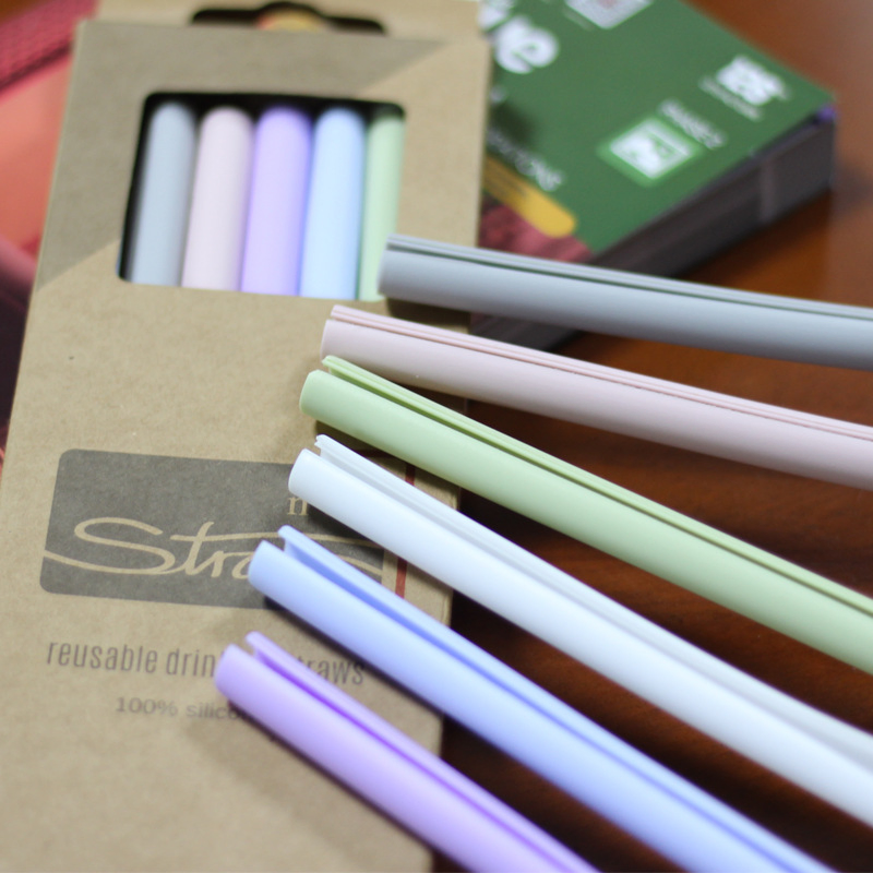 Food Grade Collapsible Silicone Straw with Case Reusable Washable Eco Friendly Drinking Straw