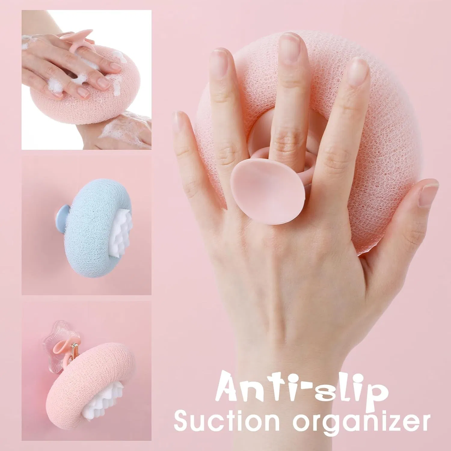 Soft Sunflower Suction Cup Mesh Body Bath Brush with Comfortable Non-Slip Handle