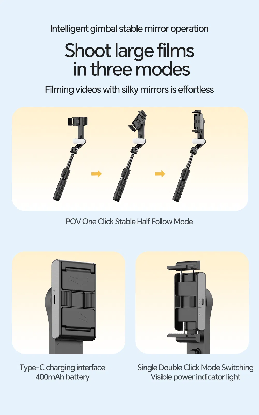 Trendy Foldable Handheld Single Axis Smart Phone Gimbal Stabilizer with LED Light for Selfie Volger Film Maker Video Vlog