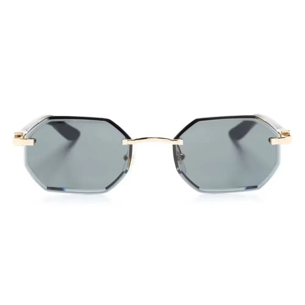 Gold-Plated Metal Designer Sunglasses, Diamond-Cut Custom Logo, Polarized Lenses, Frameless Design, 1: 1 Replica, High-End and Exquisite.