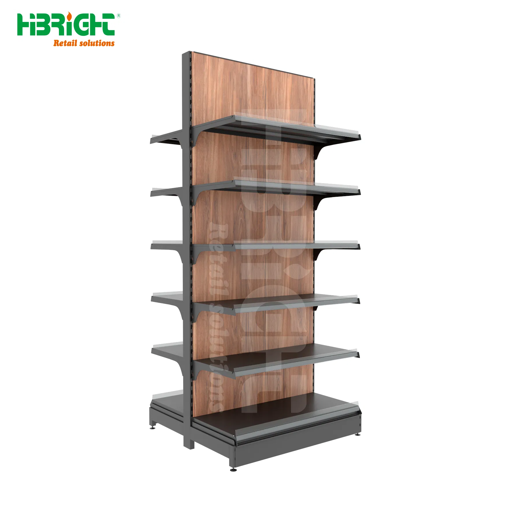 Heavy-Duty Steel Supermarket Rack Double-Sided Display Stand with Wooden and Metal Gondola Light-Duty Supermarket Shelving