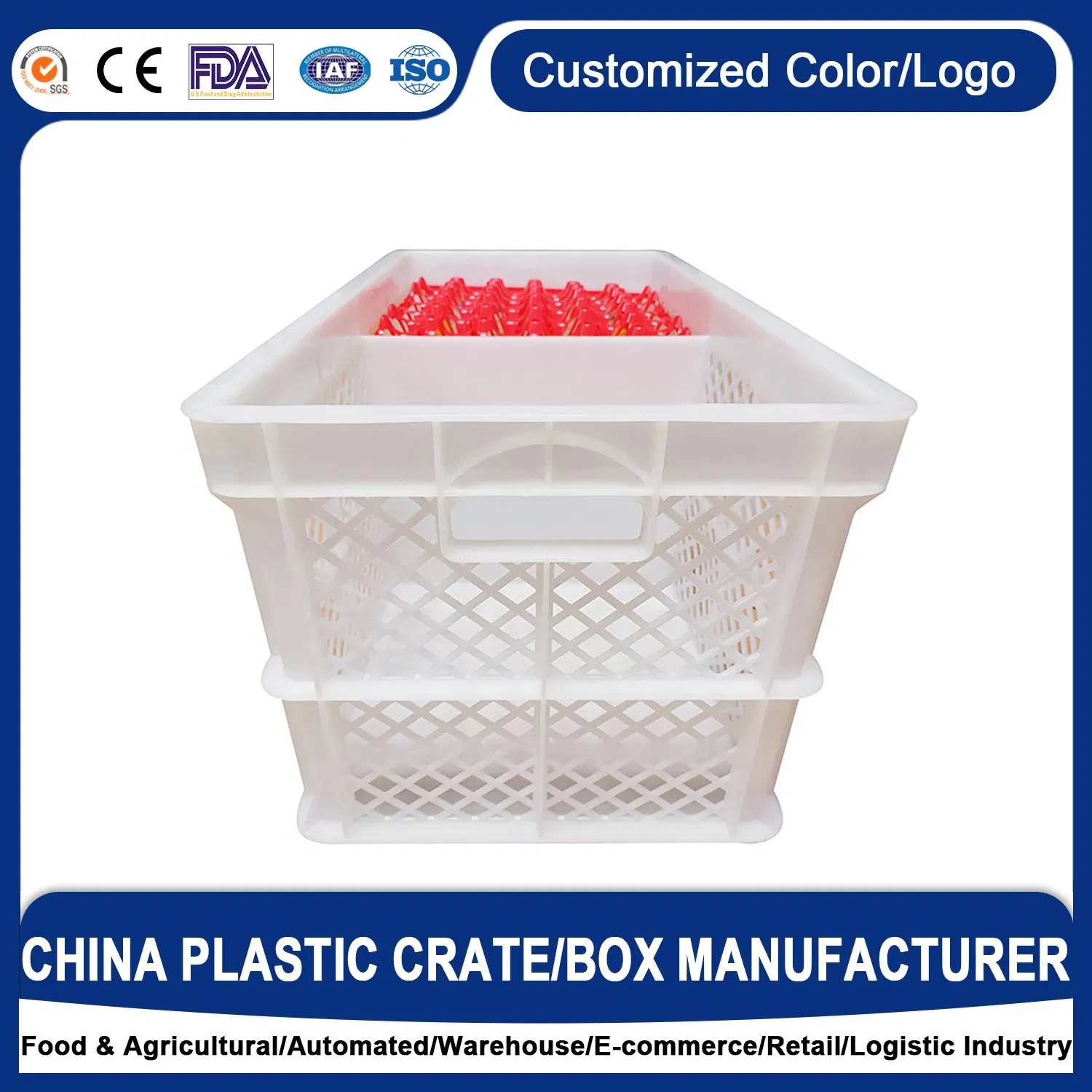 680*370*360mm 30 Dozen Plastic Foldable Crates Easily Cleaned Plastic Egg Boxes for Supermarket