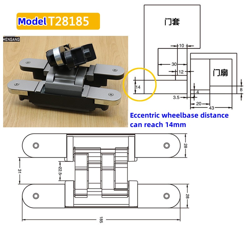 Heavy Duty 100kg off-Axis Panel Hinge 3D Invisibleconcealed Adjustable Zinc Alloy Hidden Hinge for Decoration Wainscot Board Wooden Laminate Swing Door