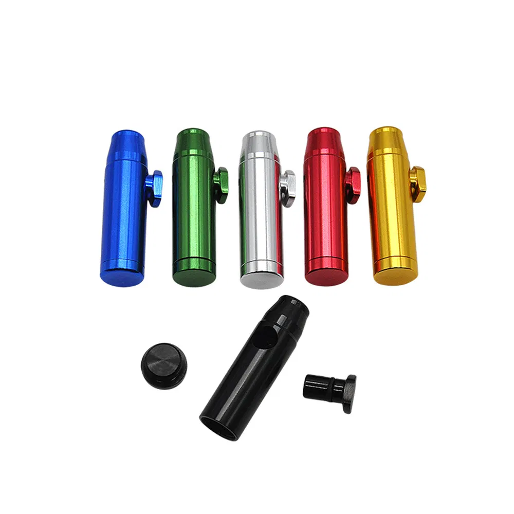 Metal Pipe Bullet Rocket Shaped Snuff Snorter Sniff Dispenser Nasal Hand