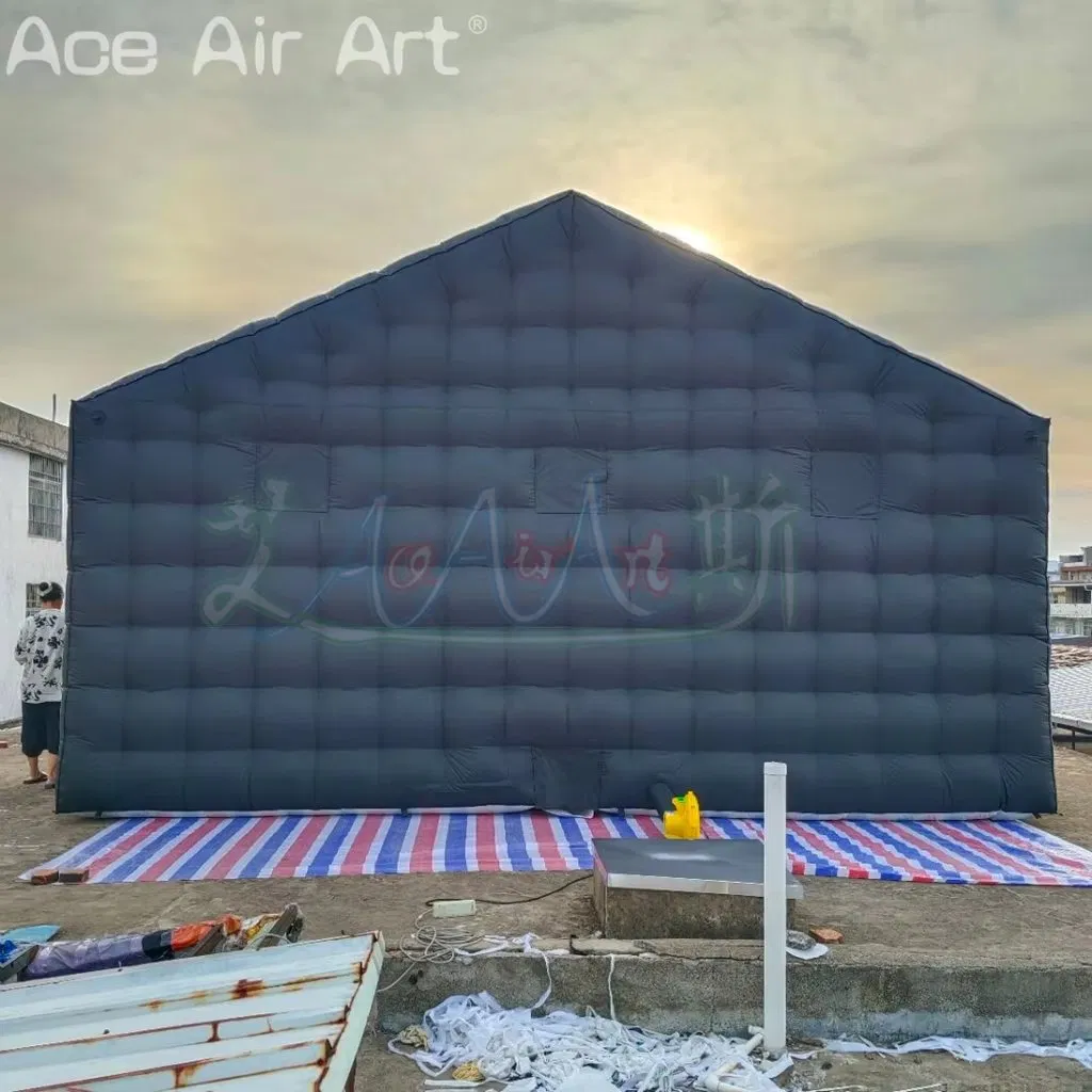 Adults Marquee Cube Event House for Party Inflatable Disco Tent with Blowers 550W Large Black Inflatable Nightclub Party Tent