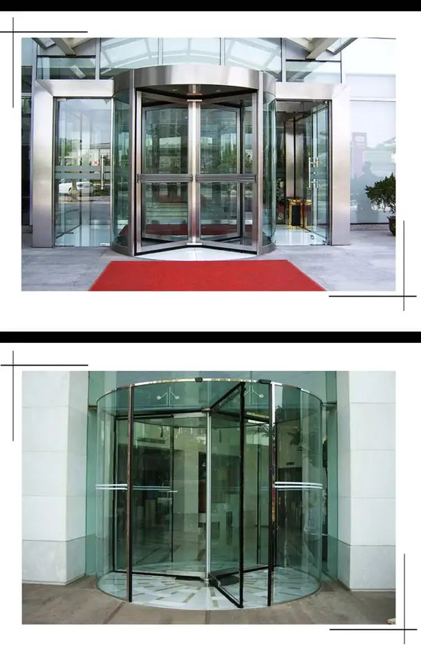 2 Wing 3 Wing Auto Rotate Aluminum Frame Hotel Lobby Two-Flap Revolving Glass Doors