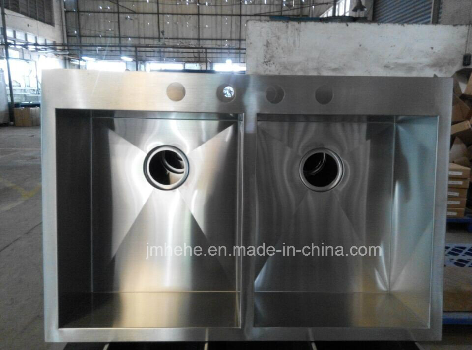Handmade Stainless Steel Double Kitchen Sink with Faucet Hoel