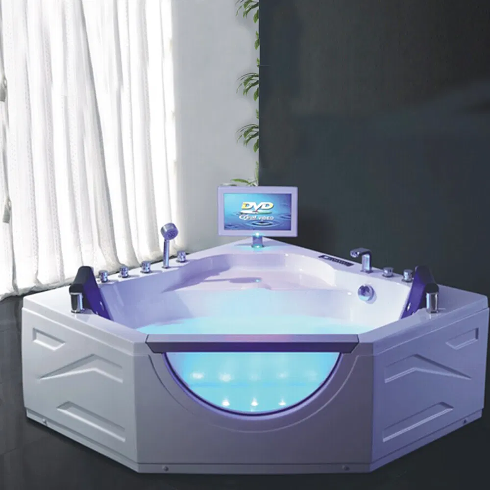 Угловая акриловая ванна с гидромассажем и водопадом