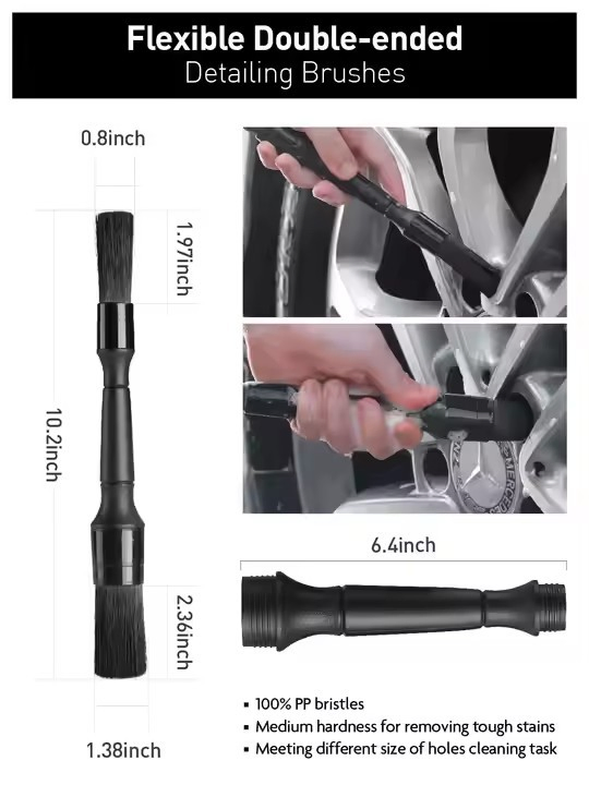 Premium Car Detailing Brush with Plastic Handle and Pig Mane Bristles