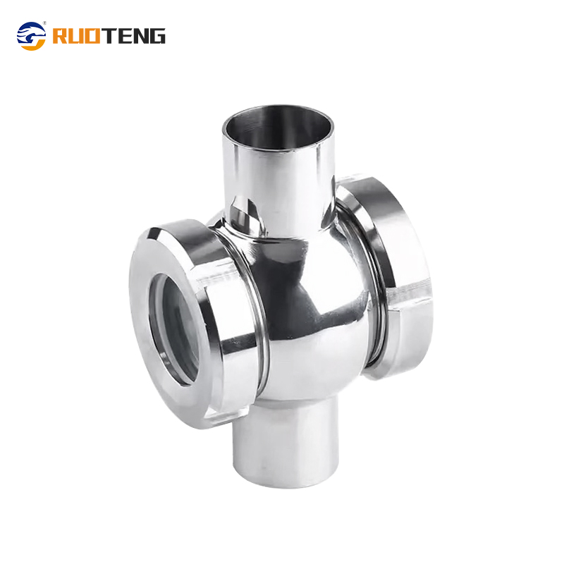 [Ruoteng] High Temperature Sanitary Four Port Sight Glass Welding End Cross 4 Port Sight Glass SS304 SS316L LED Light Options Available