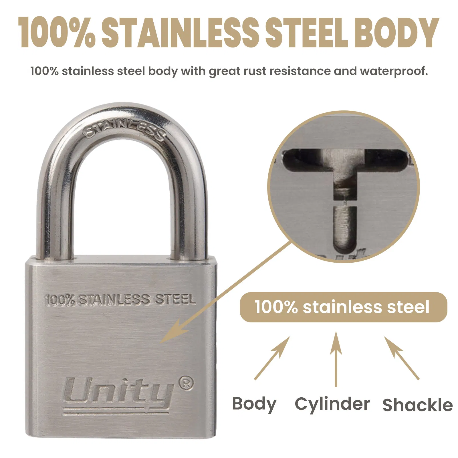100% Stainless Steel Padlock Marine Lock Weatherproof for Sea Boat