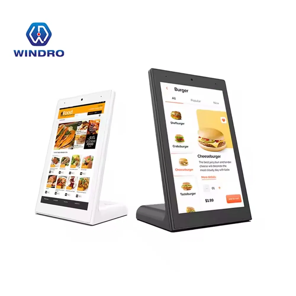 L-Shaped Desktop Digital Signage 10.1 Inch Android 14 Touchscreen Display with Rk3576, 2+16GB, Poe/Camera/NFC Optional for Restaurant Menu Display