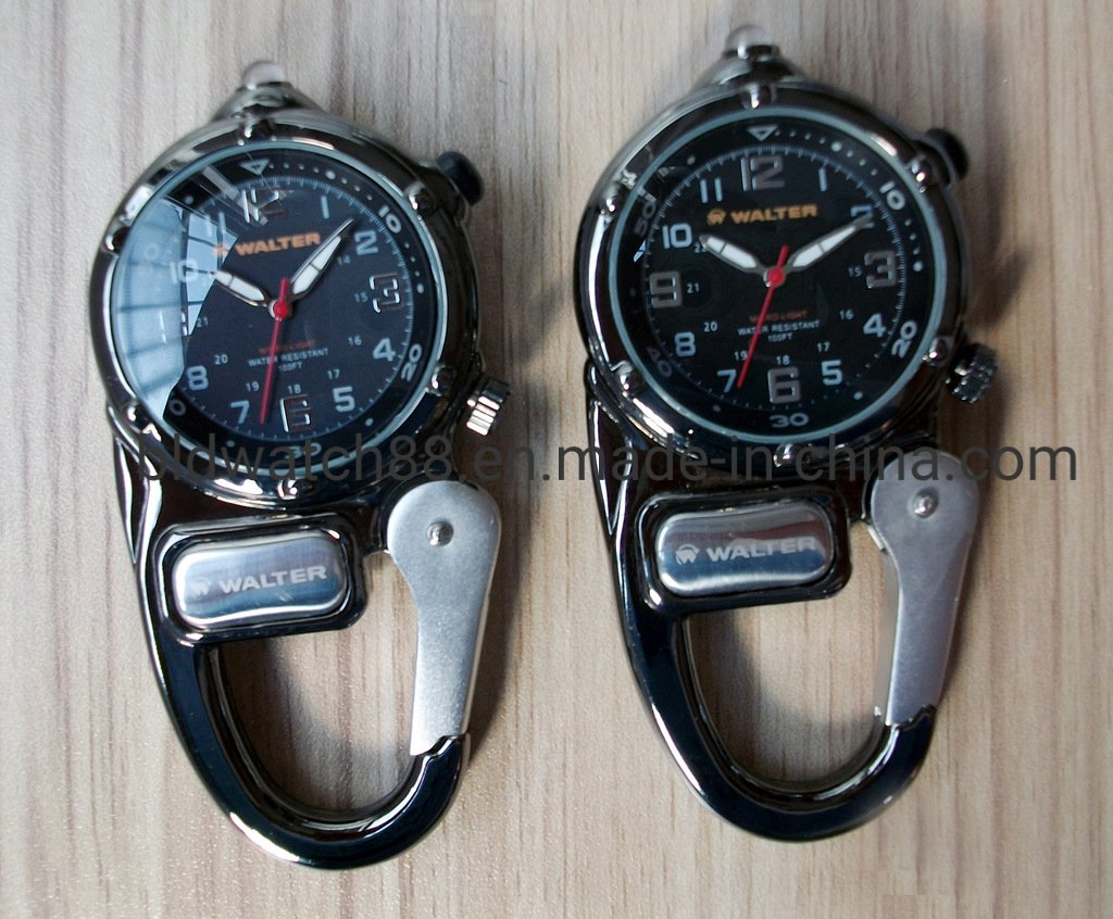 Custom Water Resistant Sport Carabiner Watch with Microlight and Compass for Outdoor