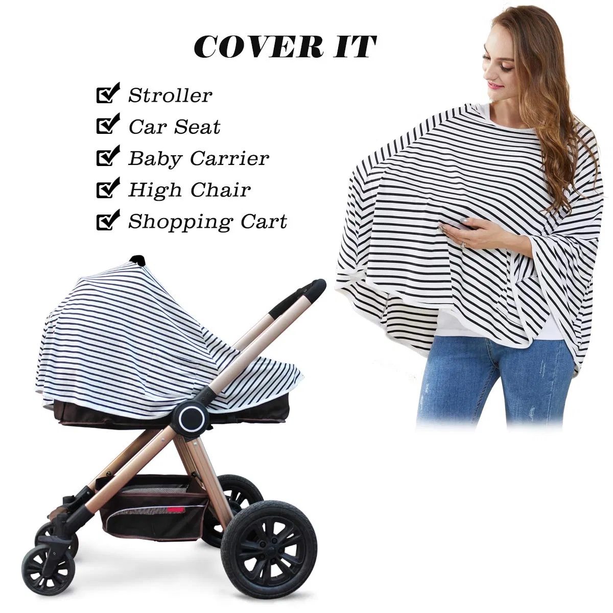 Nursing Poncho -Breastfeeding Coverage Shopping Cart Stroller Cover