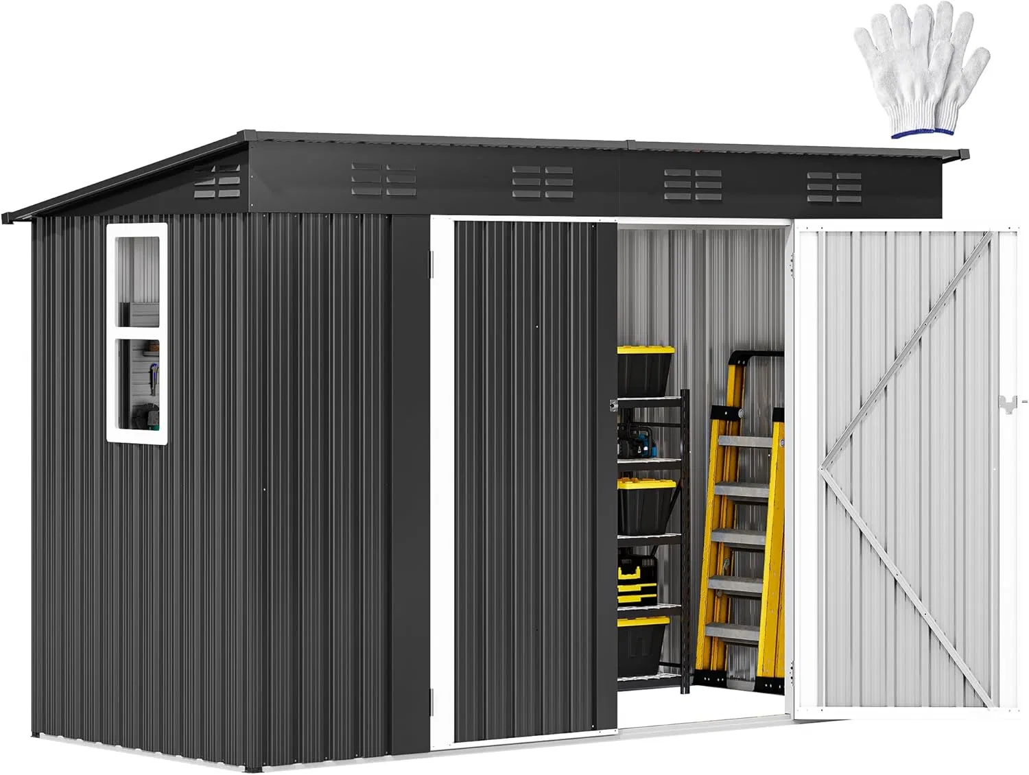 9.1X4.2FT Metal Outdoor Storage Shed with Window