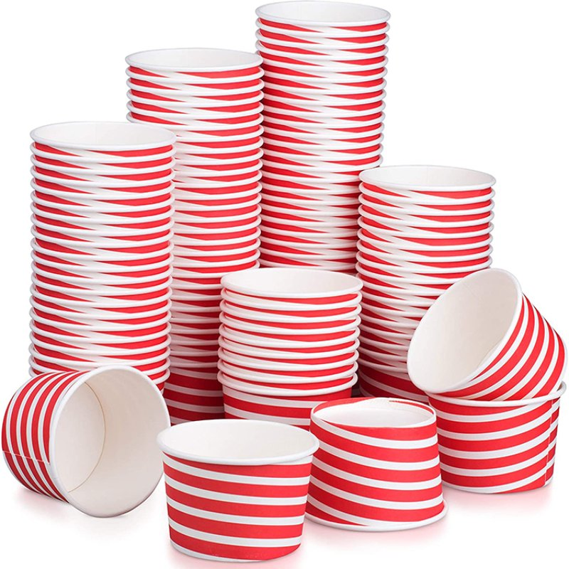 Custom Logo 3oz 4oz 6oz 8oz 12oz Disposable Ice Cream Paper Cups with Flat Lids