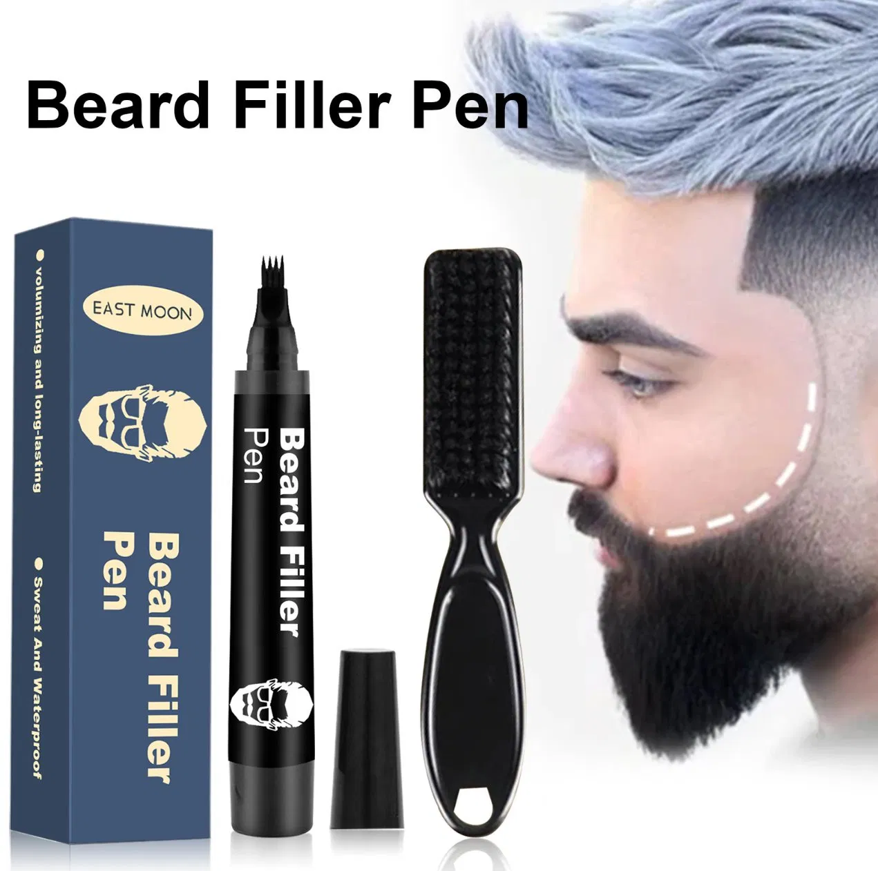 Natural Black Beard Pencil Filler for Men Filling Powder Dark Brown Black Beard and Eyebrow Filler Pen Kits