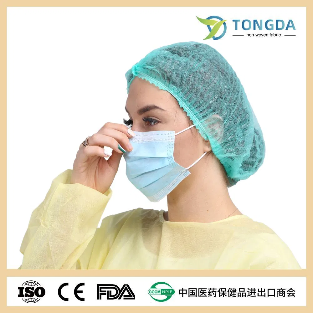 Hairnet Clip Medical Disposable Mob Cap Non-woven Double Elastic Disposable Ce OEM Head Cover