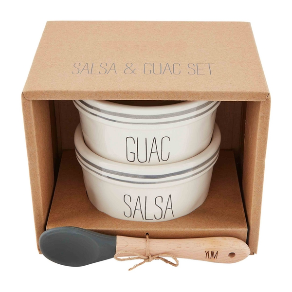 Premium Silicone Wooden Spoon with Ceramic Salsa and Guacamole Bowl