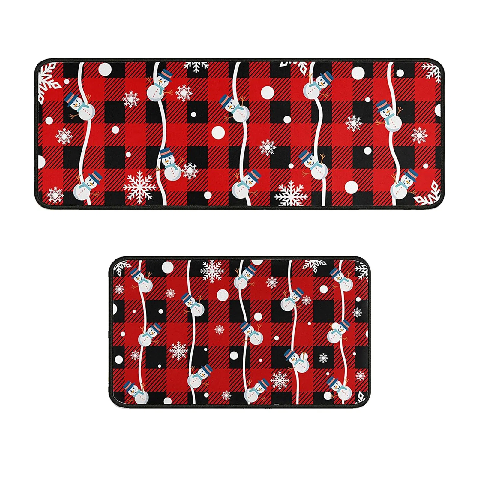 Buffalo Plaid Christmas Tree Gnomes Black Decorative Kitchen Rugs Set