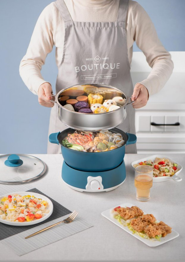 Non-Stick Electric Cooking Hot Pot Home Double-Deck Electric Skillet