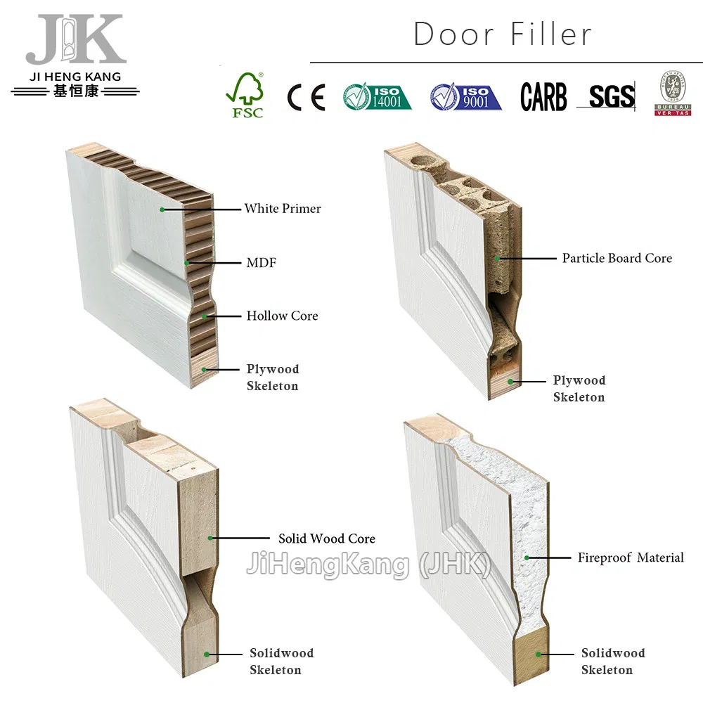 JHK-017 White Primer Interior Hollow Core Wooden Solid Wood Door