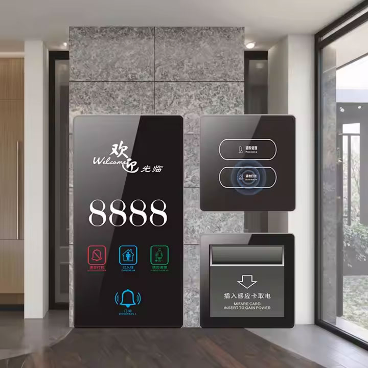 Electrical 220V Wireless Drill Free Touch Panel Hotel Doorbell System Plug-in Modern Design Apartment Room Control Do Not Disturb Panel Sign Doorplate