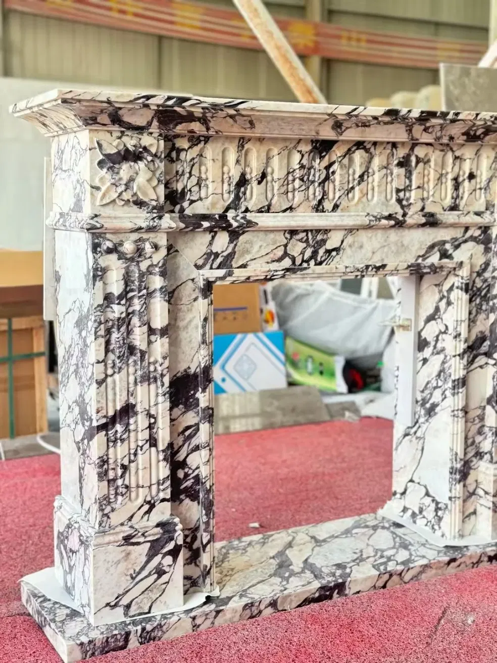Luxury Calacatta Viola Marble Mantal Luxury Marble Custom Handmade Stone Fireplace