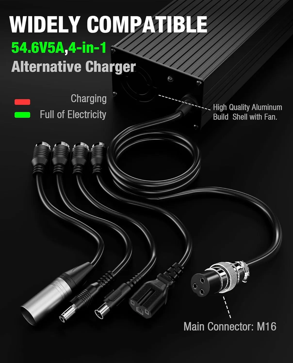 54.6V 5A Lithium Battery Charger with 4 Plugs Universal Battery Replacement Fast Charger for 48V Lithium Battery XLR (3 Pin)