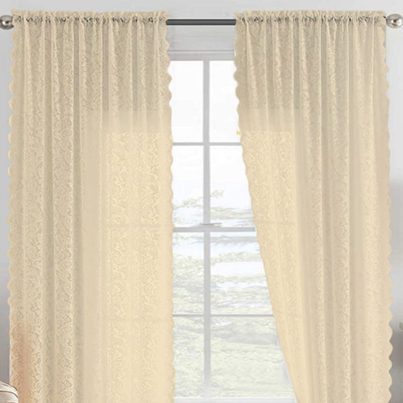 French Window Screen, Lace White Gauze Curtain, Bay Window, Living Room, Bedroom, Balcony, No Perforated Curtain