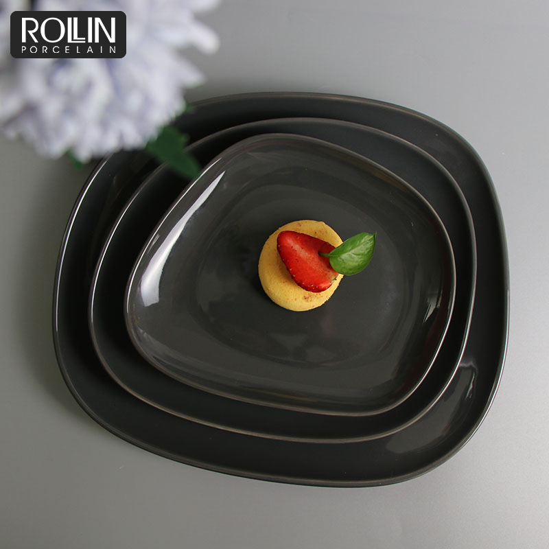 Hot Sale Dinner Set Irregular Plates Grey Tableware Decal Dinnerware Ceramic