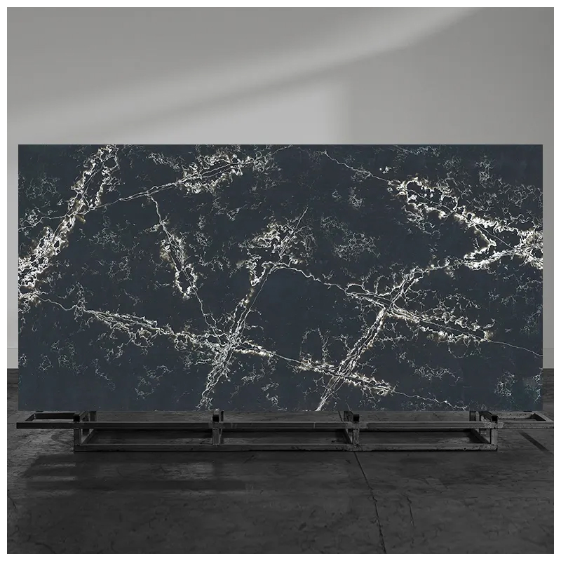 Engineered Ice Black Quartz Surface Slab for Kitchen Countertops