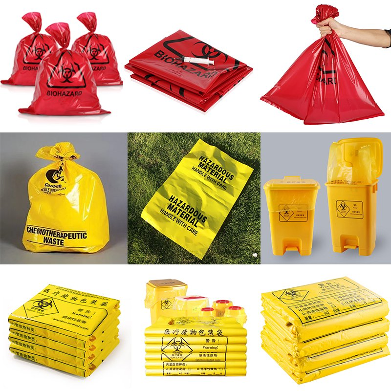 Large Hospital Medicine Trash Rubbish Durable Disposable Plastic Biohazard Garbage Bag Medical Waste Bags Collection Packaging
