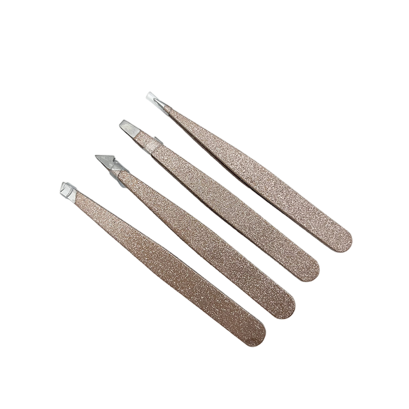 Make Your Own Logo Cosmetic Private Label Tweezer 4PCS Black Pink Gold Pointy Eyelash Eyebrow Tweezers Set with Pouch