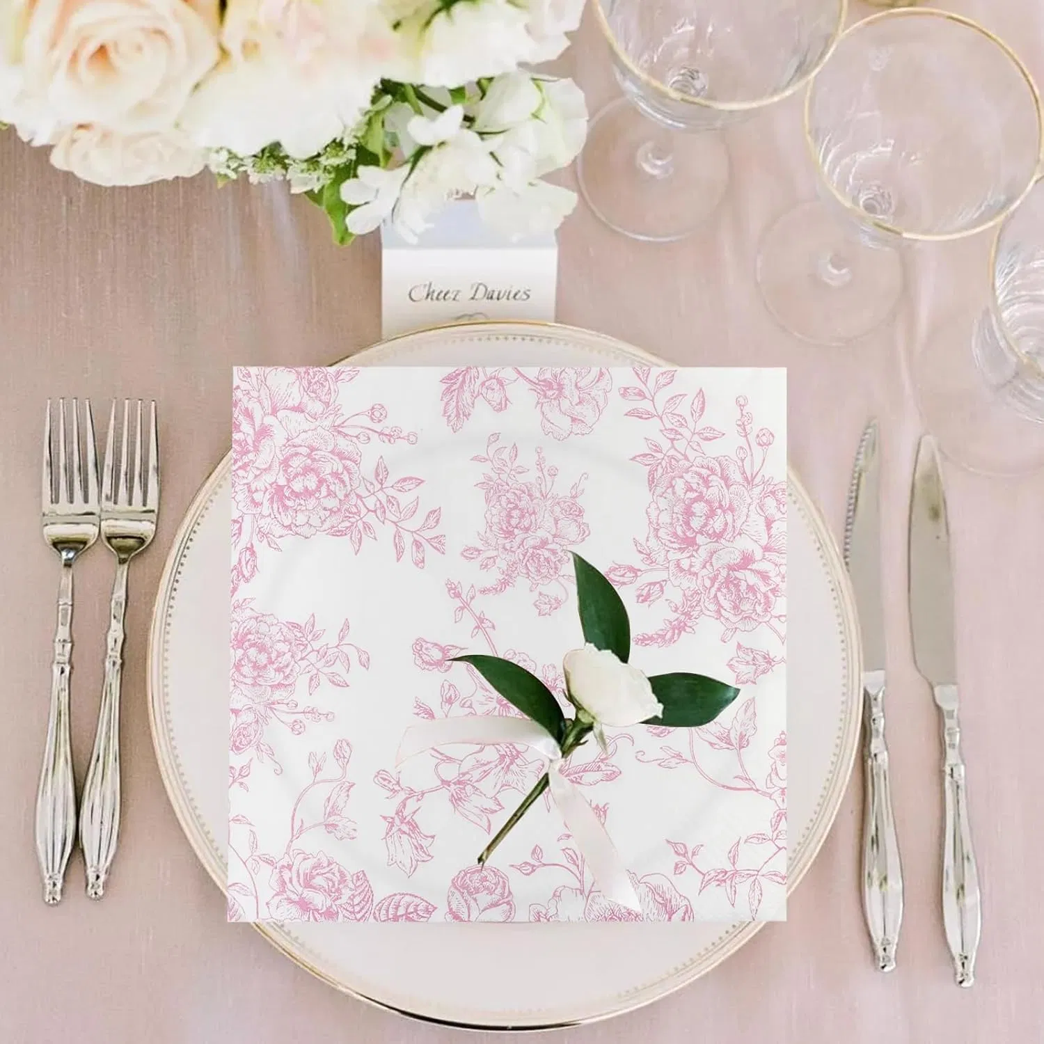 Elegant Pink Floral Cocktail Napkins Lunch Napkin Dinner Napkins Tissue