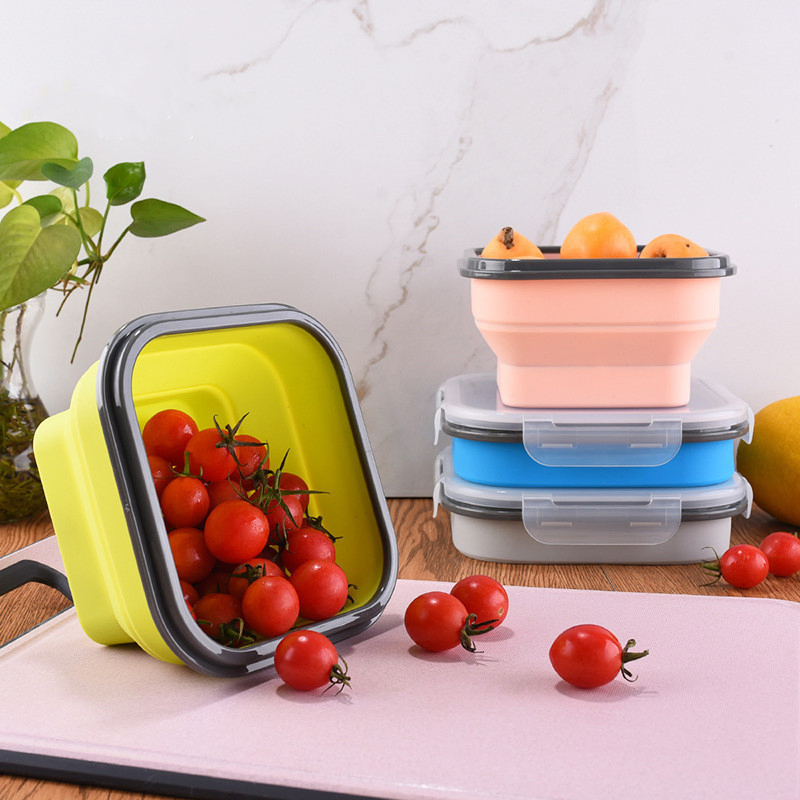Folding Lunch Box, Folding Silicone Lunch Box, Microwave Bento Box, Portable Plastic Lunch Box, Fresh-Keeping Box, Outdoor Lunch Box