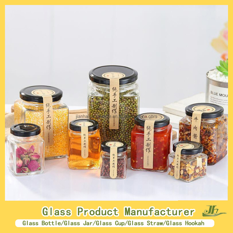 4oz/8oz/10oz/12oz/16oz/32oz/180ml/220ml/380ml High Borosilicate Kitchen Food Storage Big Sugar Jam Bottle Glass Jar Manufacturer with Bamboo/Wooden Lid/Cork