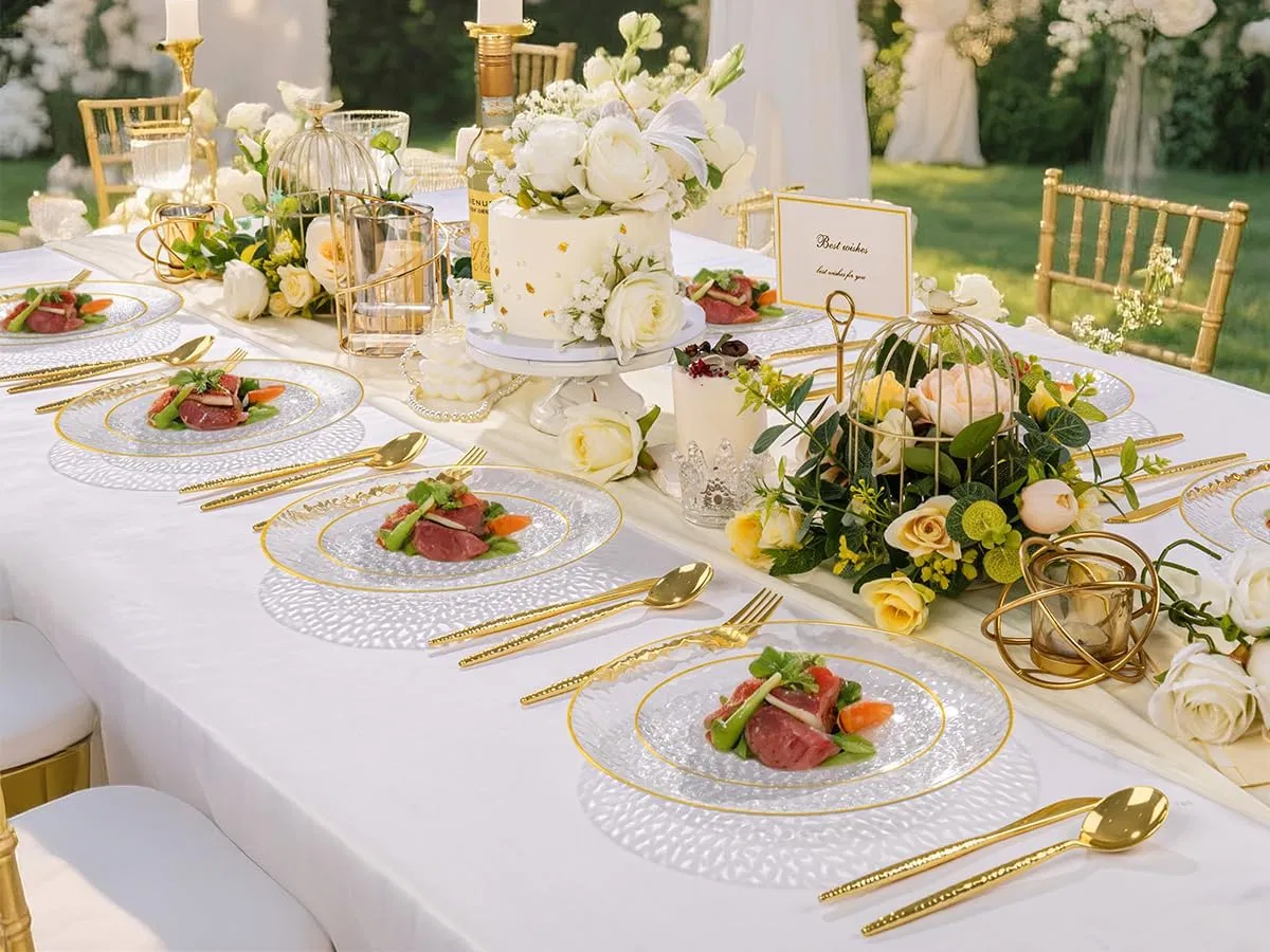 Clear Plastic Plates, Clear Disposable Plates with Gold Rim