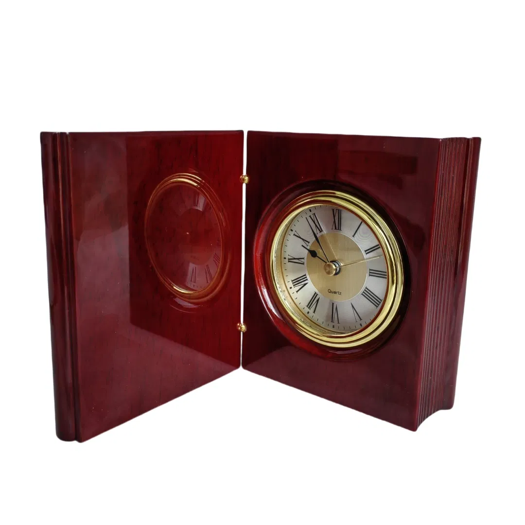 High Gloss Finish Wood Desk Book Shape Clock
