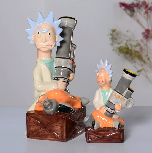 Ceramic Rick Pipe Cartoon-Style Modi-Style with Glass Filter Mouthpiece and Smoking Accessory for Pipe Stem